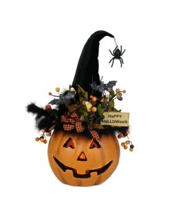 Halloween Kürbis Mit Hexenhut & LED Beleuchtung 56cm -Halloween Tischdekoration Verkäufe beleuchteter halloween kuerbis mit elegantem hexenhut light up halloween pumpkin with witch hat 54761 03