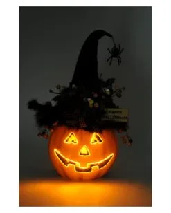 Halloween Kürbis Mit Hexenhut & LED Beleuchtung 56cm -Halloween Tischdekoration Verkäufe beleuchteter halloween kuerbis mit elegantem hexenhut light up halloween pumpkin with witch hat 54761 04