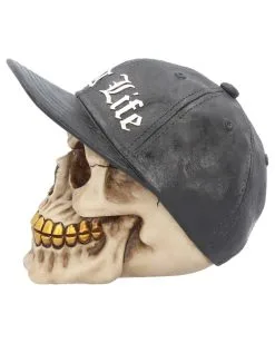 Gangster Totenschädel "Thug Life" 15,8cm -Halloween Tischdekoration Verkäufe gangster totenkopf gangster totenschaedel gangster skull skull with gold teeth 53388 03