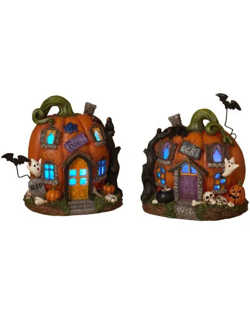 Halloween Kürbis Gespensterhaus Mit LED 21cm -Halloween Tischdekoration Verkäufe halloween kuerbis geisterhaus mit led 21cm halloween pumpkin ghost house with led halloween haeuschen deko 54658