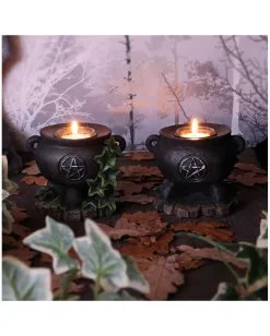Hexenkessel Mit Efeu Kerzenhalter 2er Set -Halloween Tischdekoration Verkäufe hexenkessel mit efeu teelichthalter 2er set witches cauldron with ivy candle holder halloween tischdeko 51064 07