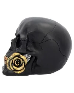 Schwarzer Totenschädel Mit Goldener Rose 15cm -Halloween Tischdekoration Verkäufe schwarzer totenkopf mit goldener rose black skull with golden rose gothic deko gothic totenkopf 54621 03
