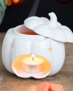 Weiße Halloween Kürbis Duftlampe -Halloween Tischdekoration Verkäufe weisse jack o lantern kuerbis duftlampe white jack o lantern pumpkin oil burner halloween tischdeko 53767 04