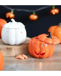 Weiße Halloween Kürbis Duftlampe -Halloween Tischdekoration Verkäufe weisse jack o lantern kuerbis duftlampe white jack o lantern pumpkin oil burner halloween tischdeko 53767 05